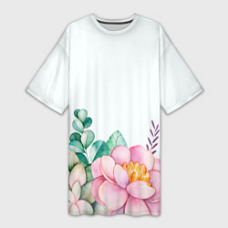 Женская длинная футболка Цветы нарисованные акварелью - снизу