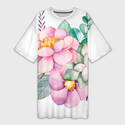 Женская длинная футболка Пастельные цветы - посередине