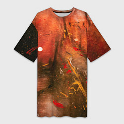 Женская длинная футболка Абстрактный красный туман и краски