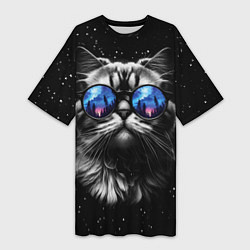 Футболка женская длинная Кот видит млечный путь, цвет: 3D-принт