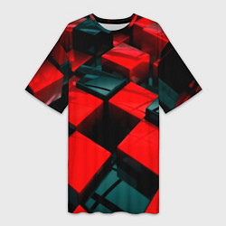 Женская длинная футболка Кубы геометрии красный и чёрный