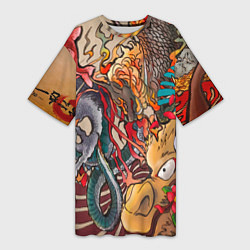 Женская длинная футболка Иредзуми: демон и дракон