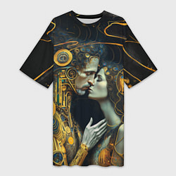 Женская длинная футболка Gustav Klimt Cyberpunk