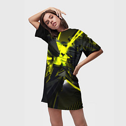 Футболка женская длинная Yellow gold abstraction, цвет: 3D-принт — фото 2