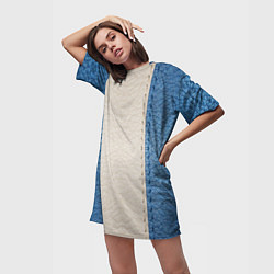 Футболка женская длинная Кожа синяя белая, цвет: 3D-принт — фото 2