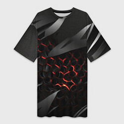 Футболка женская длинная Black and red abstract, цвет: 3D-принт