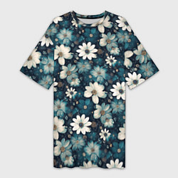 Женская длинная футболка Узор из весенних цветочков