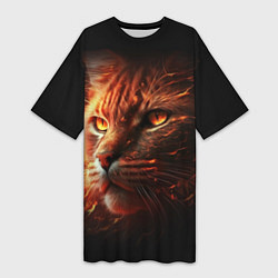 Женская длинная футболка Огненный рыжий кот
