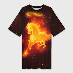 Футболка женская длинная Огненный конь мчится, цвет: 3D-принт