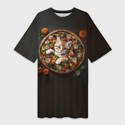 Футболка женская длинная Кот в пицце, цвет: 3D-принт