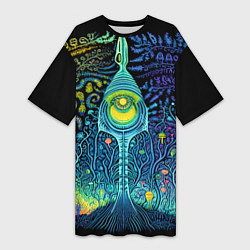 Женская длинная футболка Психоделика разноцветная - нейронная сеть