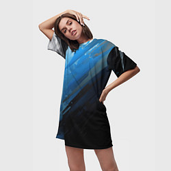 Футболка женская длинная Black blue style, цвет: 3D-принт — фото 2