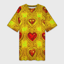 Женская длинная футболка Узор рубиновые сердца