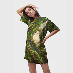 Футболка женская длинная Текстура зелёного мрамора, цвет: 3D-принт — фото 2