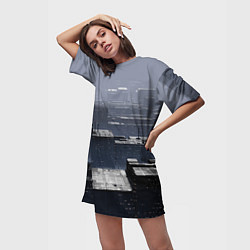 Футболка женская длинная Тёмный металлический город будущего, цвет: 3D-принт — фото 2