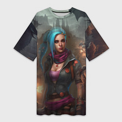 Футболка женская длинная Jinx art Arcane League of Legends fantasy, цвет: 3D-принт