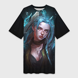 Женская длинная футболка Jinx fantasy art Arcane League of Legends