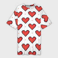 Футболка женская длинная Pixel heart, цвет: 3D-принт