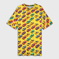 Женская длинная футболка Разноцветные машинки