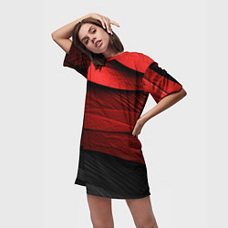 Футболка женская длинная Шероховатая красно-черная текстура, цвет: 3D-принт — фото 2