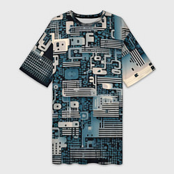 Футболка женская длинная Механическая конструкция паттерн, цвет: 3D-принт