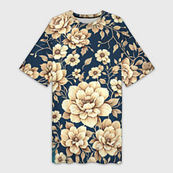 Женская длинная футболка Золотые цветы узор