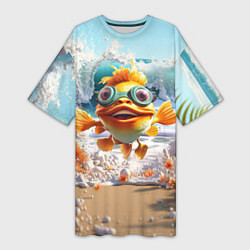 Женская длинная футболка Веселая рыбка в очках