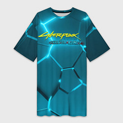 Женская длинная футболка Cyberpunk 2077 phantom liberty blue logo