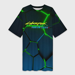 Женская длинная футболка Cyberpunk 2077 phantom liberty green neon