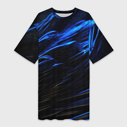 Женская длинная футболка Черные синие волны абстракция