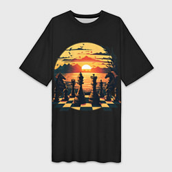 Женская длинная футболка Шахматы любуются закатом