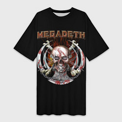 Футболка женская длинная Megadeth - боевой череп, цвет: 3D-принт