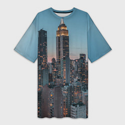 Женская длинная футболка Утренний город с небоскребами