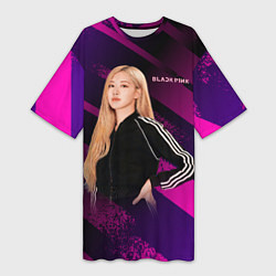 Женская длинная футболка Роза блэкпинк фиолетовый