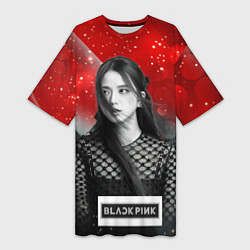 Футболка женская длинная Jisoo black red background, цвет: 3D-принт