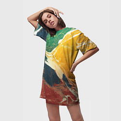 Футболка женская длинная Мраморная радуга, цвет: 3D-принт — фото 2