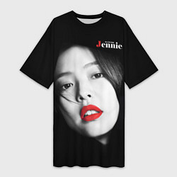 Футболка женская длинная Blackpink Jennie Red lips, цвет: 3D-принт