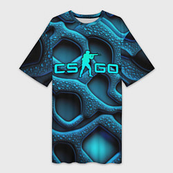 Футболка женская длинная CS GO blue neon logo, цвет: 3D-принт