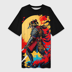 Женская длинная футболка Японский самурай - закат