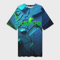 Футболка женская длинная CS GO blue green style, цвет: 3D-принт