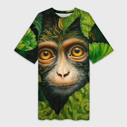 Женская длинная футболка Обезьянка в джунгли