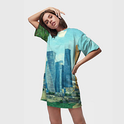 Футболка женская длинная Москва-сити Ван Гог, цвет: 3D-принт — фото 2