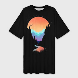 Женская длинная футболка Неоновое солнце SynthWave