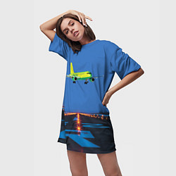 Футболка женская длинная S7 Боинг 737 над взлетной полосой, цвет: 3D-принт — фото 2