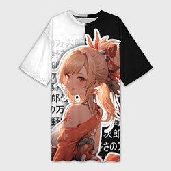 Женская длинная футболка Ёимия - геншин импакт - иероглифы