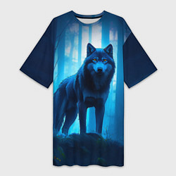 Женская длинная футболка Волк в ночном лесу