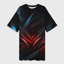 Футболка женская длинная Black red abstract, цвет: 3D-принт