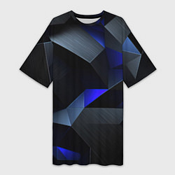 Футболка женская длинная Black blue abstract, цвет: 3D-принт