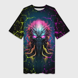 Футболка женская длинная Alien - neon style, цвет: 3D-принт