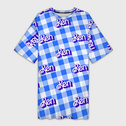 Женская длинная футболка Голубая клетка паттерн - Кен